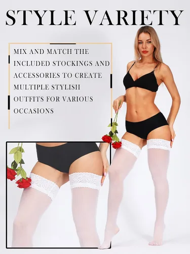 Vista 5 de SUREPOCH Curve - Medias altas semitraslúcidas de silicona con encaje superior para mujer, 1-2 pares