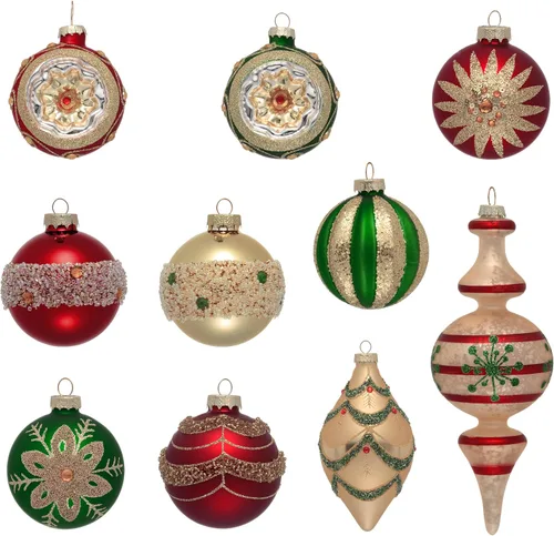 Vista 9 de Valery Madelyn Juego de adornos de Navidad de cristal, 10 quilates, oro azul, mercurio, bolas de árbol de Navidad, decoración de lujo colgante