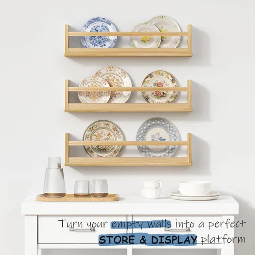 Vista 6 de Harwaya Estantería de pared de madera natural para dormitorio de niños, juego de 3, estantes flotantes de madera de 24 pulgadas para habitación