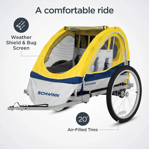 Vista 3 de Schwinn Echo - Remolque de bicicleta para niños, máximo de 2 niños con peso total de 80 libras, toldo, neumáticos llenos de aire de 20 pulgadas