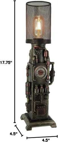 Vista 5 de Steampunk - Lámpara de mesa de malla con reloj industrial de tuberías
