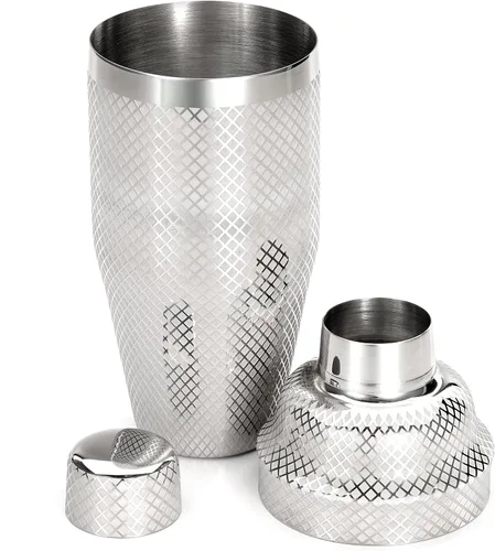 Vista 9 de Barfly Juego de coctelera japonesa de 3 piezas con entramado de diamante (24 onzas/23.7 fl oz), cobre antiguo