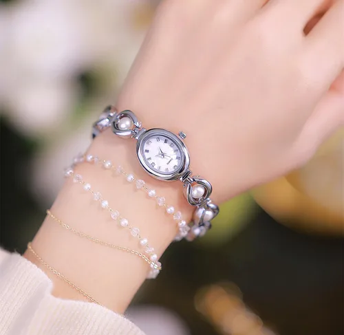 Vista 4 de ADSBIAOYE Elegante reloj de vestir de mujer perla reloj de moda oval dial regalo reloj impermeable para mujer