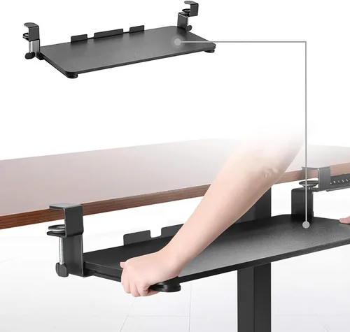 Vista 2 de Bandeja de teclado con abrazadera para teclado debajo del escritorio, extensor de mesa y escritorio extraíble debajo del escritorio, mientras