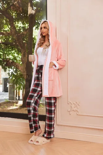 Vista 5 de Ekouaer - Pantalones cómodos de pijama, con bolsillos, a cuadros, elásticos y con cordón, para mujer