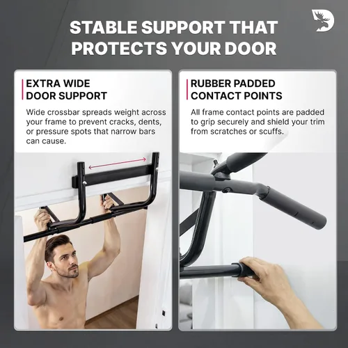 Vista 5 de DMoose Fitness Pull Up Bar for Doorway - Upto 250 Lbs Capacity, No Screwing or Slipping, Hanging Pullup & Chin Up Bar for Door Frame - Multi Padded