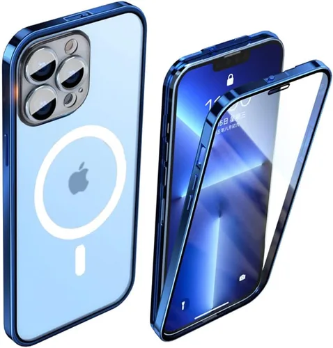 Vista 14 de Funda para iPhone 14 Cubierta de hebilla de doble cara Cubierta de pantalla y cámara Cubierta protectora de parachoques de metal Funda transparente