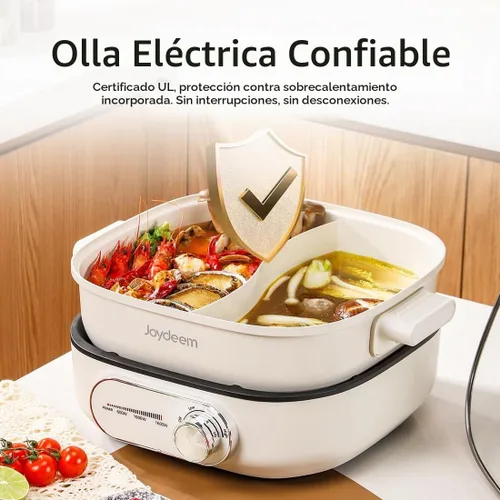 Vista 4 de Joydeem - Olla caliente eléctrica con divisor, olla doble sabor Shabu Shabu de 6L/6.3 qt, UL listada y protección contra hervido en seco, adecuada