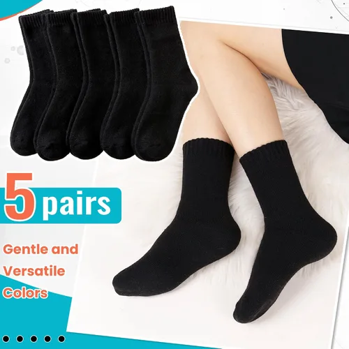 Vista 2 de 5 pares de calcetines de lana para invierno, gruesos, para mujer