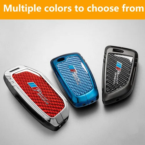 Vista 7 de Funda para llavero BMW con llavero, fibra de carbono real, protección de aleación de zinc, compatible con BMW 1 3 4 5 6 7 Series X1 X3 X4 M5 M6 GT3