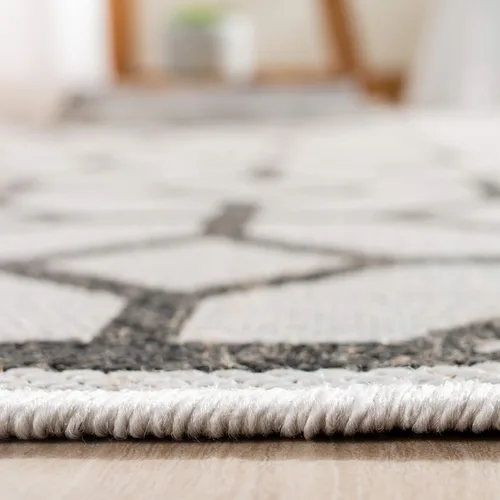 Vista 4 de SAFAVIEH Linden Collection - Alfombra lavable para exteriores, alfombra de pasillo de 2.2 x 8 pies, gris claro y carbón, no desprende pelusa y fácil