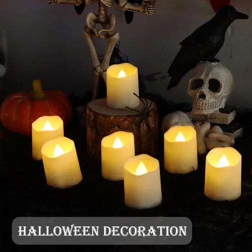 Vista 3 de FPOO Velas de té recargables sin llama con temporizador y control remoto, 12 velas votivas LED parpadeantes con 2 cables de carga USB, vela falsa