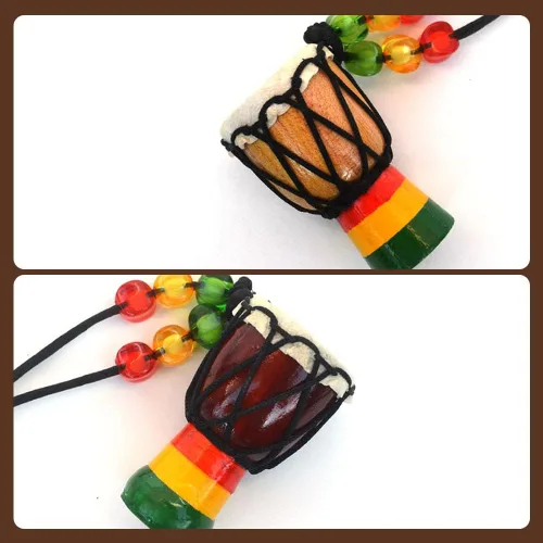 Vista 3 de 10 collares de instrumentos de madera clásicos de tambor Djembe mini colgante africano tambor bongos percusión joyería collar tambores para adultos