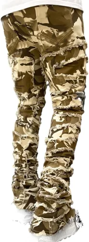 Vista 7 de BBAUER Jeans apilados para hombre, S-XXL Pantalones elásticos apilados relajados, pantalones de mezclilla ajustados transpirables con bolsillos