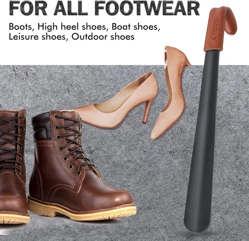 Vista 7 de ZOMAKE Cuerno de zapato de mango largo para personas mayores, hombres y mujeres, calzador largo de metal para botas, ayudante de cuchara de zapatos