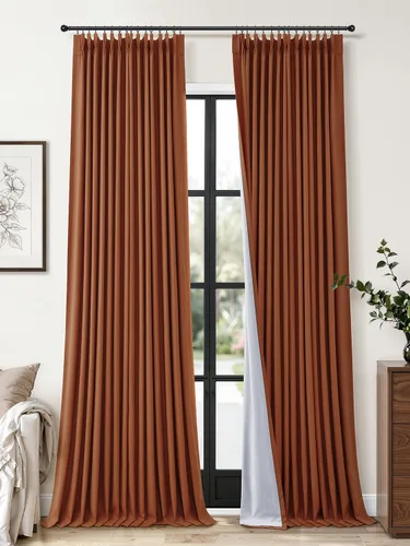 Vista 44 de Cortinas opacas plisadas de lino beige y blanco de 90 pulgadas de largo para dormitorio o sala de estar, juego de 2 paneles, oscurecimiento