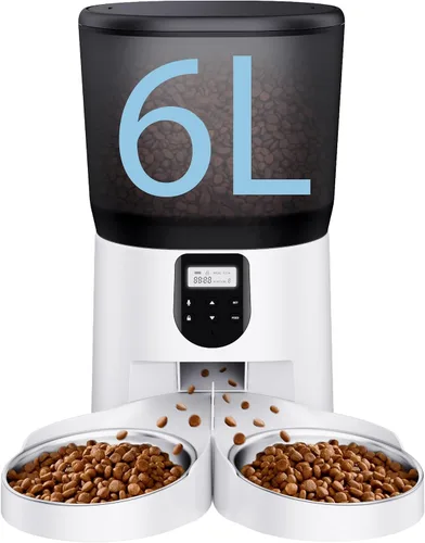 Vista 11 de Alimentador automático para gatos y fuente de agua, dispensador de alimentos secos para gatos con temporizador de 4 litros/16 tazas, llamada
