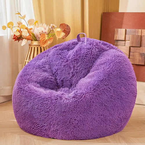 Vista 17 de Fundas para puf de pelo sintético mullido color beige, funda para silla puff de felpa suave color beige para niños y niñas, almacenamiento de puf