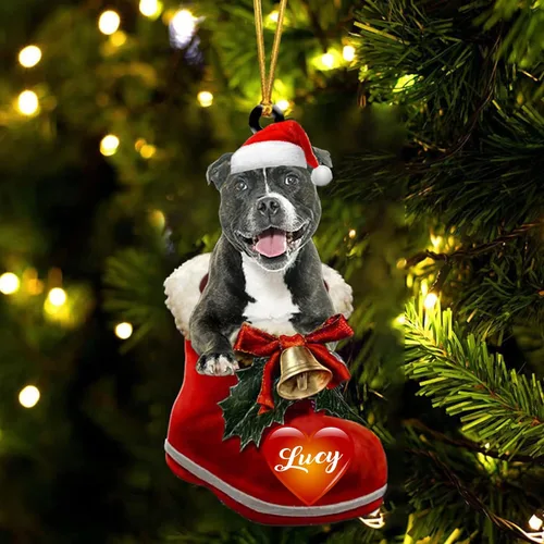 Vista 30 de Adorno de Navidad de perro afgano en bota de Papá Noel, adorno de nombre de perro personalizado, regalo para amante de los perros, decoración