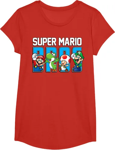Vista 56 de Super Mario Bros Characters Letter Fill Graphic T-Shirt Camiseta, Negro