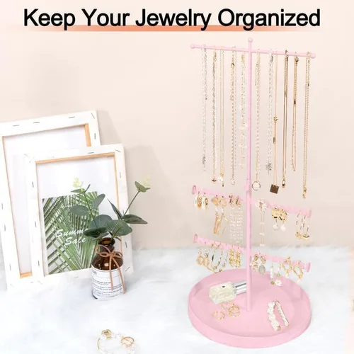 Vista 3 de Jenseits Soporte organizador de joyas, organizador de collar de 3 niveles, árbol de soporte para aretes, torres de exhibición de joyas de altura