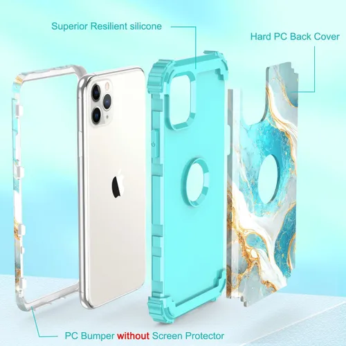 Vista 5 de Hocase para iPhone 11 Pro Max, Funda Protectora Resistente a Prueba de Golpes de Silicona Suave y Goma Amortiguadora + Funda Protectora Híbrida