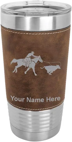 Vista 10 de LaserGram Vaso aislado al vacío de 20 onzas, con grabado personalizado incluido (cuero sintético, estilo béisbol)