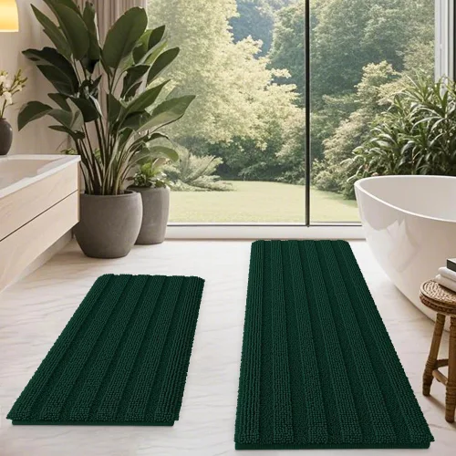 Vista 59 de ACCUMTEK - Juego de alfombras de baño a rayas beige de 3 piezas, ultrasuaves, antideslizantes de chenilla, alfombras de baño mullidas y absorbentes
