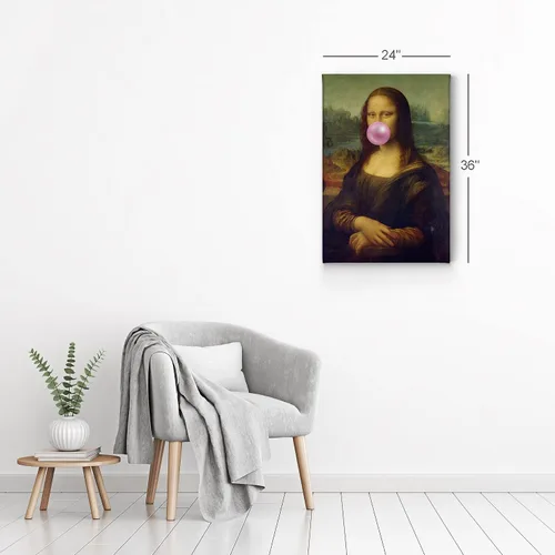 Vista 6 de Smile Art Design Obra maestra de Leonardo Da Vinci Mona Lisa - Lienzo impreso en lienzo con diseño de chicles rosados, pinturas famosas, arte