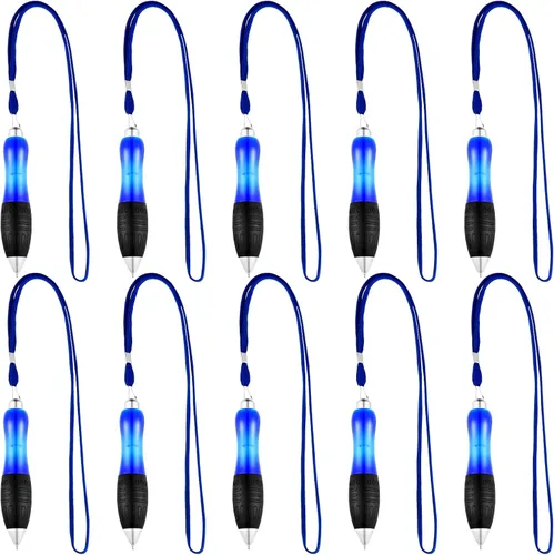 Vista 5 de Jetec 10 bolígrafos grandes y gruesos cortos de 0.028 in, cuerpo azul con cuerda para colgar, gran agarre ancho para artritis, dolor de manos