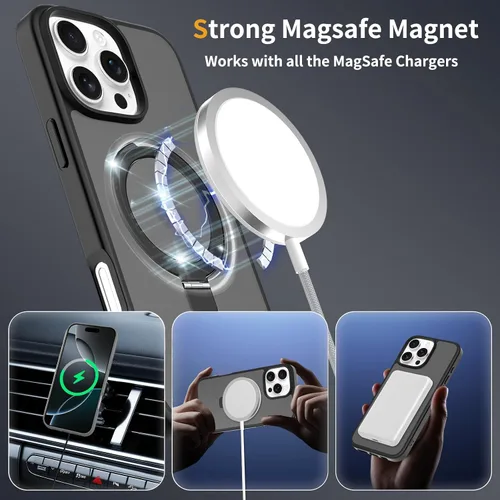 Vista 2 de Funda con soporte ultra magnético para iPhone 15 Pro [protección militar contra caídas] [compatible con MagSafe] a prueba de golpes, translúcida