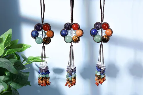 Vista 3 de MANIFO Adorno colgante de flores de cristal curativo de 7 chakras, alambre de cuarzo con piedras preciosas de pared, hogar, oficina, ventanas