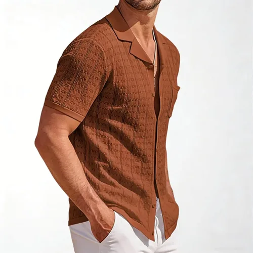 Vista 3 de Mens Cuban Guayabera Shirt Short Sleeve Untucked Solid Button Down Shirts Beach Wedding Causal Vacation Tops Pocket