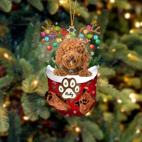 Vista 33 de Adornos personalizados de Pug cervatillo – Decoración personalizada para árbol de Navidad con patas de bolsillo de nieve