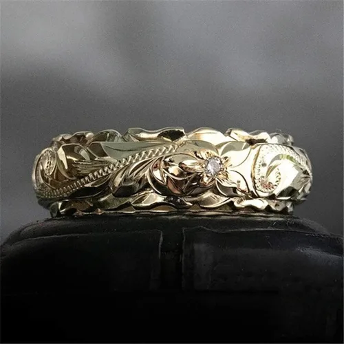 Vista 3 de Juego de anillos de acero inoxidable con flores doradas, plateadas, joyas elegantes 925 y anillos de plata (oro, 9)