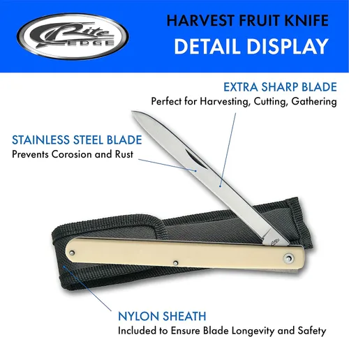 Vista 2 de SZCO Cuchillo de fruta de cosecha – Cuchillo de bolsillo con hoja plegable de acero inoxidable de 5.75 pulgadas, mango de alabastro y funda