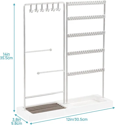 Vista 5 de Vtopmart Organizador de aretes, 5 niveles, organizador de aretes para venta, organizador de joyas con 90 agujeros, plateado y blanco