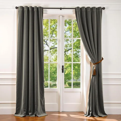 Vista 131 de Lazzzy Cortinas opacas de terciopelo beige de 84 pulgadas de largo con aislamiento térmico para oscurecer la habitación, cortinas forradas de lujo