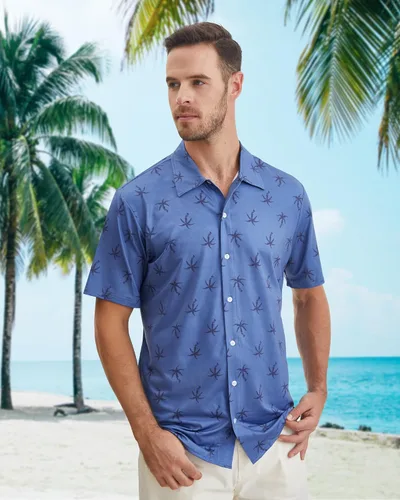 Vista 3 de BOJIN Camisa hawaiana de manga corta con botones para hombre, diseño floral tropical, sin arrugas, para vacaciones en la playa