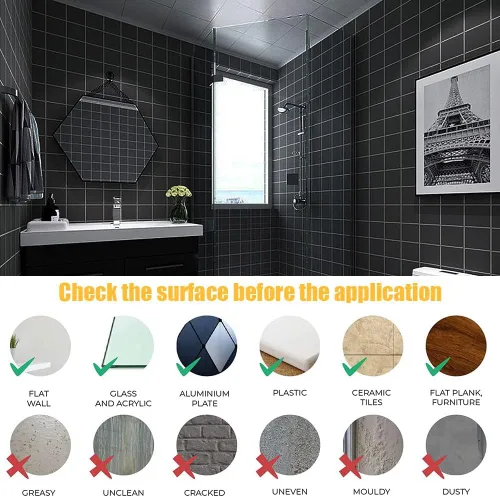 Vista 7 de Adhesivos para azulejos, 50 unidades, autoadhesivas, de 6 x 6 pulgadas, impermeable, a prueba de aceite, extraíble para decoración del hogar de Negro