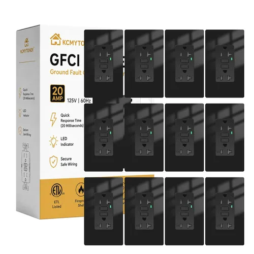 Vista 43 de Toma GFCI negra de 15 amperios con puertos USB C y USB-A, 1 unidad de 24 W de autotprueba GFCI USB Combo con indicador LED, resistente a