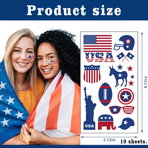 Vista 2 de Hying 10 tatuajes patrióticos del 4 de julio temporales para niños y adultos, bandera estadounidense, patrióticos temporales para decoración del 4