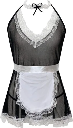 Vista 8 de Lencería cosplay para mujer, uniforme sexy, disfraces de sirvienta de sirvienta, lindo juego, talla grande, lencería de mujer para sexo sexual