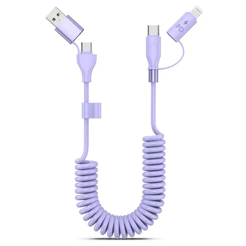 Vista 8 de Cable USB-C y Lightning en espiral 2 en 1, cable de carga para iPhone 17 16 de 3 pies, cable de carga rápida de 60 W para iPhone 15, Samsung Galaxy