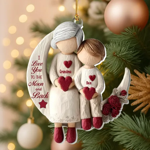 Vista 2 de Abuela y Nieto Moon Loves - Adornos Acrílicos Personalizados de 1 Capa - Te Amo Hasta la Luna y de Vuelta - Adorno Adornos Navideños 2025