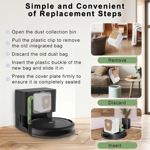 Vista 5 de Paquete de 8 bolsas de vacío para Roomba 105 Vac, compatibles con 105 Combo/Plus 405 Combo/Plus 505 Combo/Max 705 Vac/205 Vac/Plus 504 Vac, bolsas