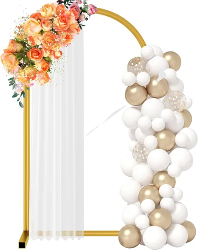 Vista 7 de Soporte de arco de globos de metal dorado de 6 pies, soporte de arco de fondo con base estable, decoración de boda, cumpleaños, baby shower y fiesta