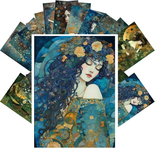 Vista 4 de PIXILUV Postales vintage (24 piezas de 4 x 6 pulgadas cada una) Retratos pacíficos de Art Nouveau de hermosas mujeres florales en vestidos fluidos