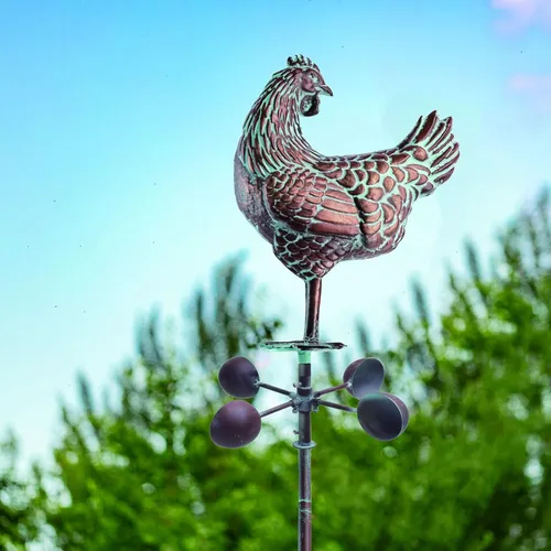 Vista 5 de Molinillo de viento grande de 79 pulgadas para exteriores, arte de metal para gallina, esculturas de viento cinético 3D y decoración de hilanderos