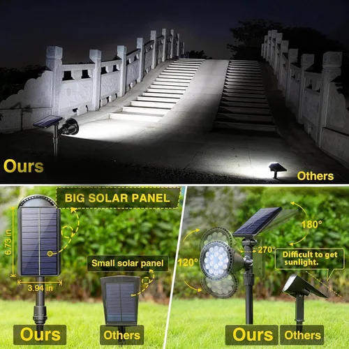 Vista 3 de ROSHWEY Focos solares para exteriores, focos de 600 lúmenes, impermeables, iluminación exterior de inundación para entrada, patio, jardín, paisaje